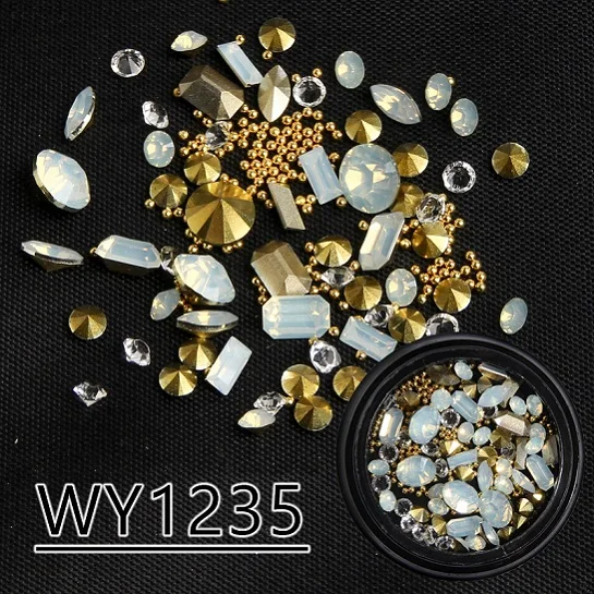 WY1235 Беззеркальные смешанные формы Опал для ногтей, полимерные стразы, драгоценные камни, 3D наконечник, медные бусины-шармы для ногтей, шпильки, маникюрные украшения для ногтей - Цвет: WY1235