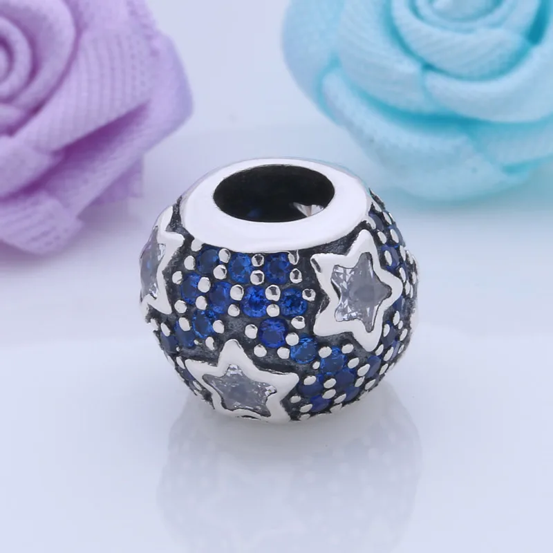 Настоящее 925 пробы серебро следовать звездами Шарм Бусины Fit Pandora браслет и