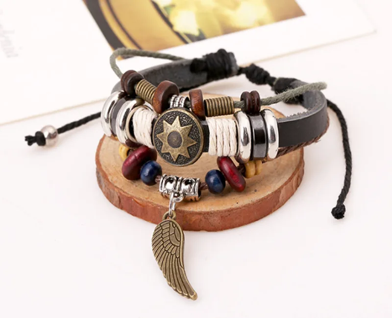 SH-5 Angel Wings Pendants Leather Bracelets Multilayer Beaded Fashion Summer Gifts For Friends Burst Models | Украшения и