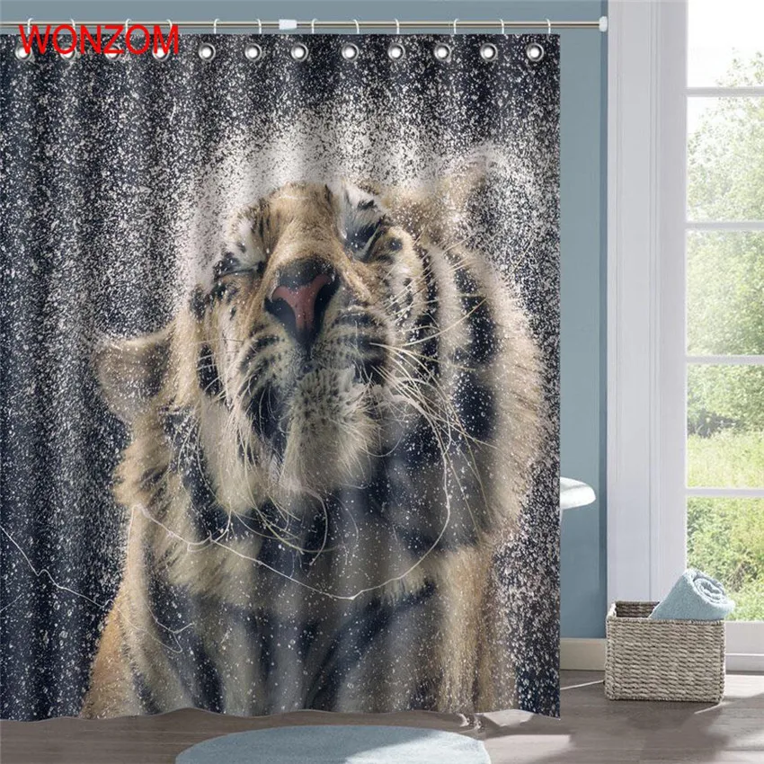 WONZOM 3D животных Душ Шторы s с 12 Крючки современный Тигр Водонепроницаемый Шторы для Mildewproof Ванная комната Декор подарок