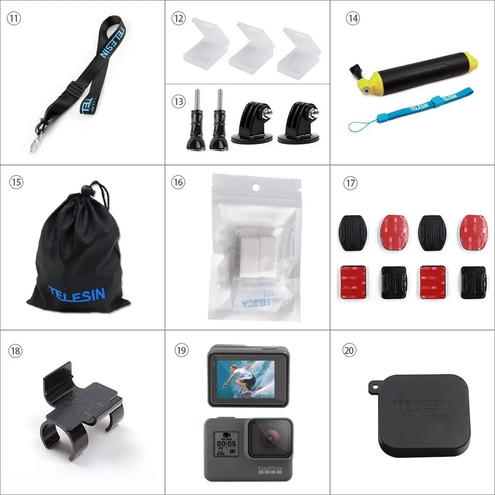 Аксессуары для TELESIN чехол 20 в 1 стартовый комплект GoPro Hero 6/5 7 черный экшн-камеры