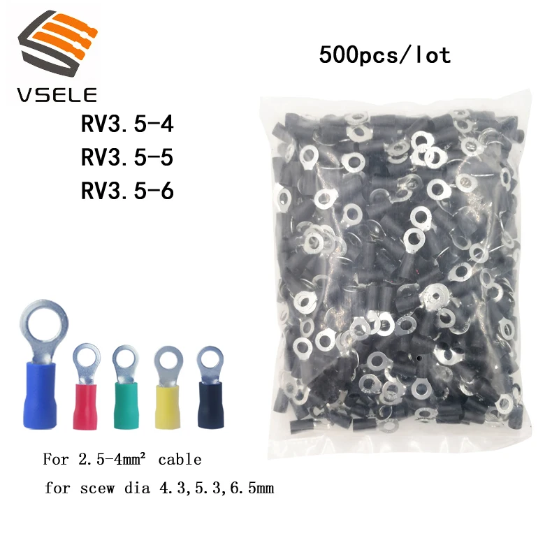 VSELE 500 шт./упак. кольцо обжимной изоляции RV3.5-4 RV3.5-5 RV3.5-6 для 2 5-4mm2 провод кабель