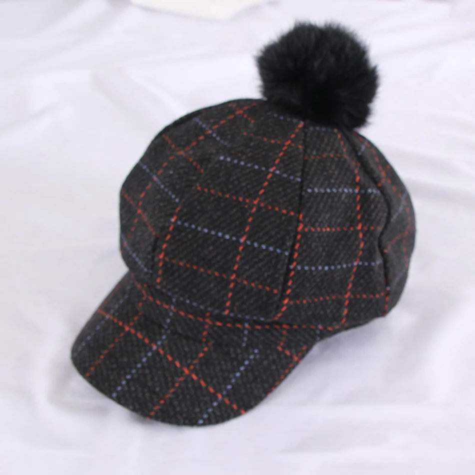 black cap BUTTERMERE, весенне-осенняя хлопковая кепка Newsboy, женская кепка в клетку цвета хаки, восьмиугольная кепка с помпоном, винтажная Кепка в шотландском стиле - Цвет: black cap