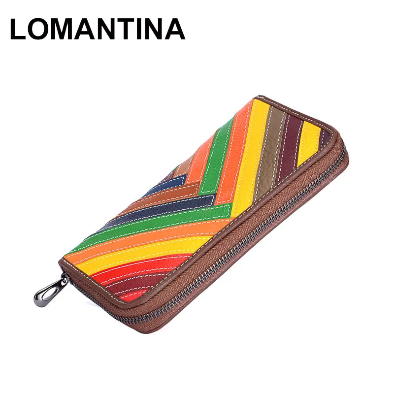 LOMANTINA женские кошельки из натуральной кожи, Длинный кошелек для девочек, разноцветная Лоскутная большая сумка для телефона, клатчи