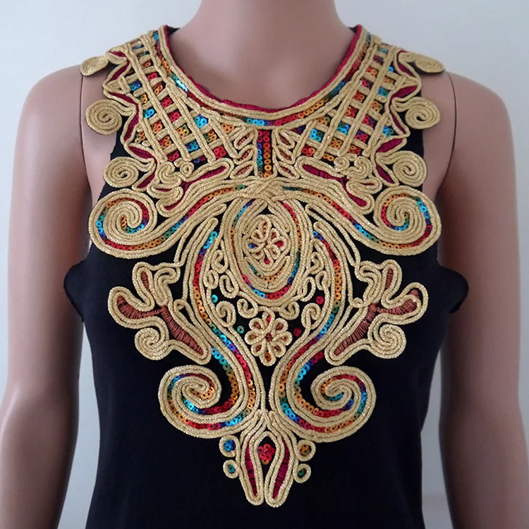 1 шт. золотой воротник серебряное ремесло венецианские блестки Цветочная вышитая