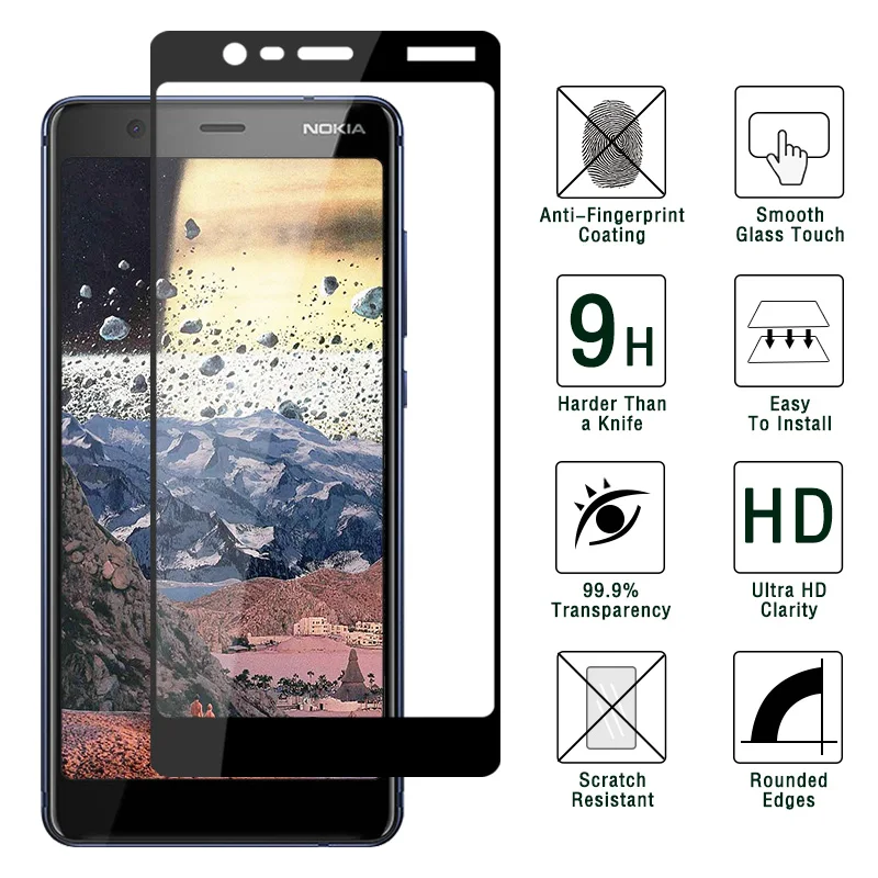 Полное покрытие закаленное стекло для Nokia 5 2018 Защита экрана 1 пленка ультра