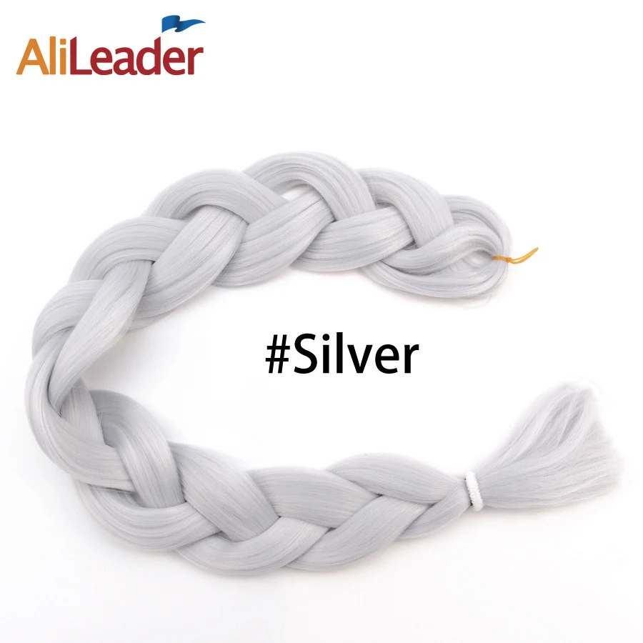 # Серебристо-Серый Alileader чистый цвет, канекалон, коса, синтетика, экспрессия, волосы в косах, для удлинения, косы вязанные крючком, 36 дюймов, 165G, афро, огромные волосы - Цвет: # Серебристо-Серый
