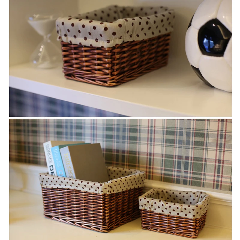 

handmade willow baskets Home Organization rattan Storage basket for Books Cosmetic toys Sundries Crafts Decorative small large