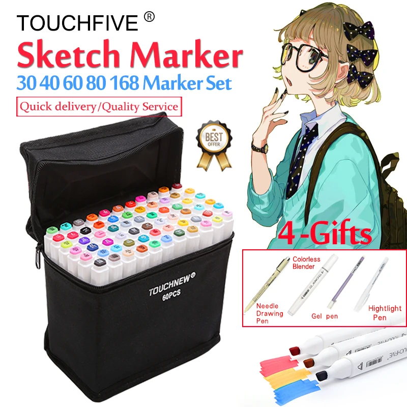 

Touchfive Marker 30/40/60/80/168Colors Art Marker Set Oily Alcohol Based Sketch Markers Pen for Artist Drawing Manga Animation