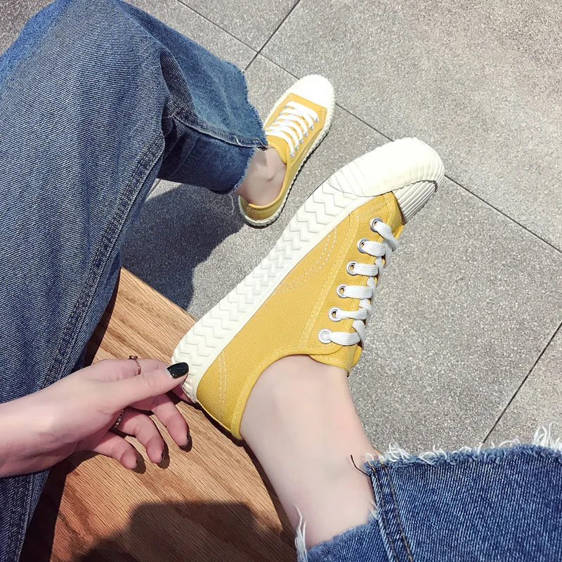 Женские холщовые туфли на плоской подошве Новинка лета 2018 белые студенческие