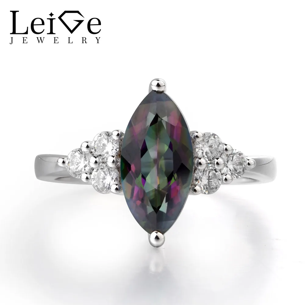 

Leige Jewelry Mystic Topaz Promise Wedding Rings 925 Silver Marquise Cut Gemstone November Birthstone Ring Party Gifts for Woman