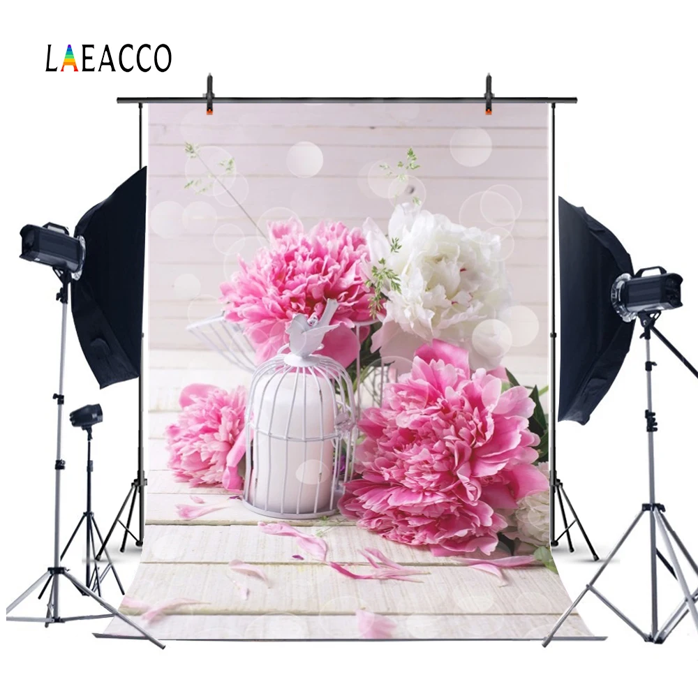 Фоны для фотосъемки Laeacco романтичный узор в горошек розовые цветы серая