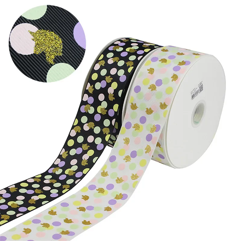 

75092,3" 75mm 50yds 75mm screen ink gold glitter horse print Grosgrain ribbon DIY handmade bow headdress accessories material