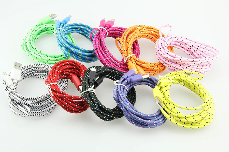 

50 шт. цветной USB-кабель для синхронизации данных круглый плетеный зарядный кабель шнур 1 м/2 м/3 м v8 5pin 8pin для iPhone android huawei новинка хорошее качес...