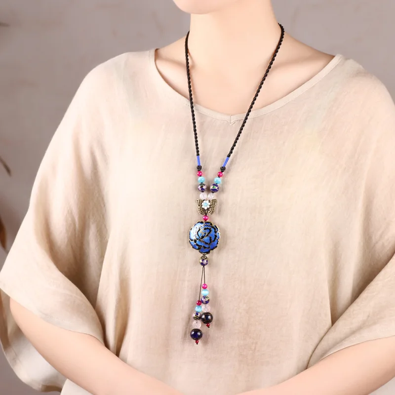 Винтажное ожерелье винтажное с медной бабочкой модные камни природы этническое