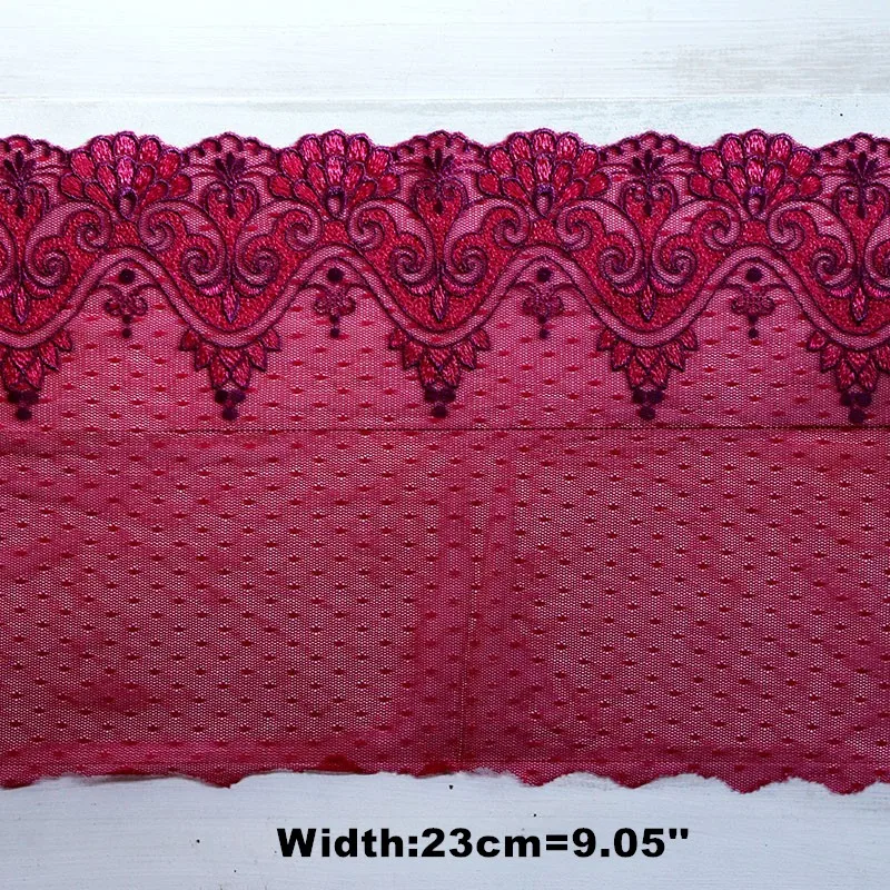 Cindylaceshow 23CM Width 1Yard Embroided Red High Quality Lace fabrics Embroidered lace trim Sewing Applique Dress Decorations | Дом и сад