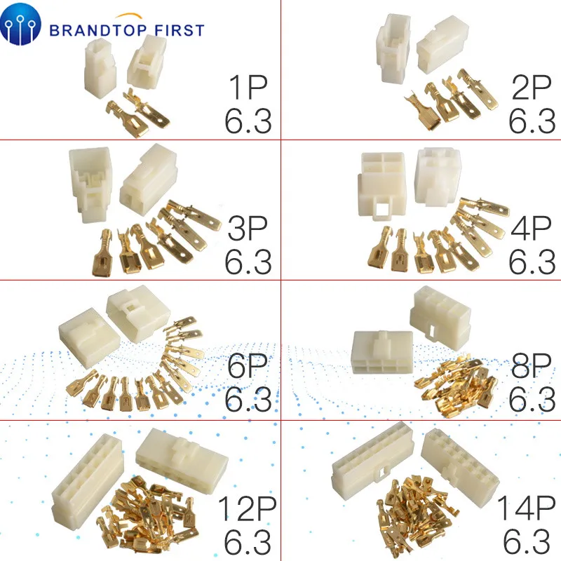 6,3 мм, 1 P, 2 P, 3 P, 4 P, 6 P, 8 P, 12 P, 14P pin/way, обжимные клеммы, комплекты разъемов для мужчин и женщин, разъем для мотоцикла и автомобиля