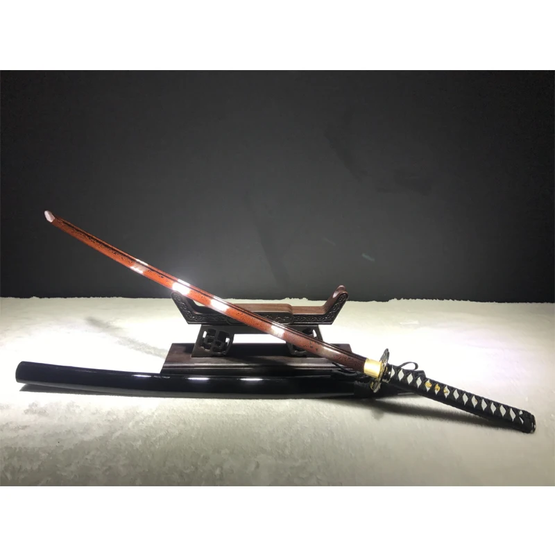 Bestellen Japanischen Krieger Messer Katana 102 Cm Checkered Eisen Schwarz Holz Mantel überlegene Qualität Schwert Nicht Sharp