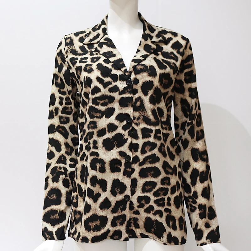 

Chiffon Blouse Long Sleeve Sexy Leopard Print Blouse Turn Down Collar Lady Office Shirt Tunic Casual Loose Tops Plus Size Blusas