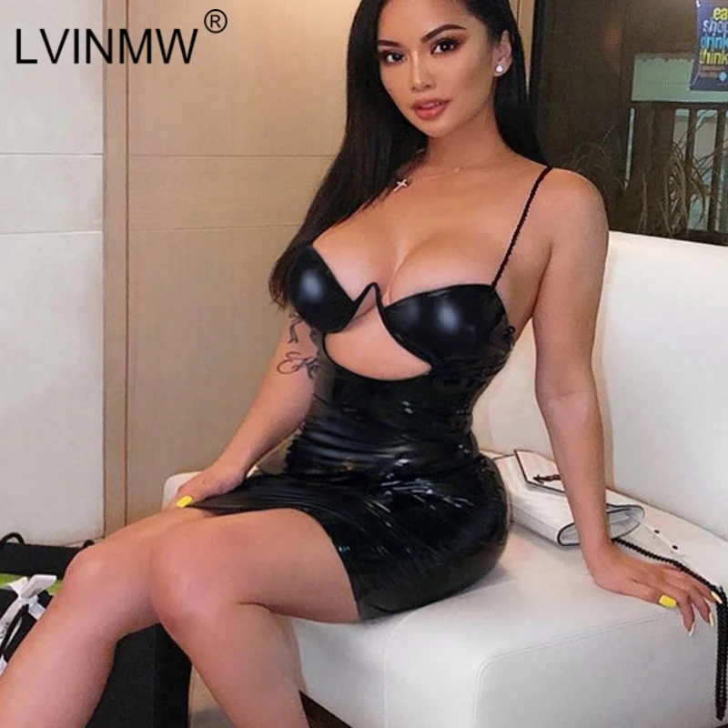 Пикантное черное платье мини LVINMW на бретелях спагетти с V образным вырезом лето