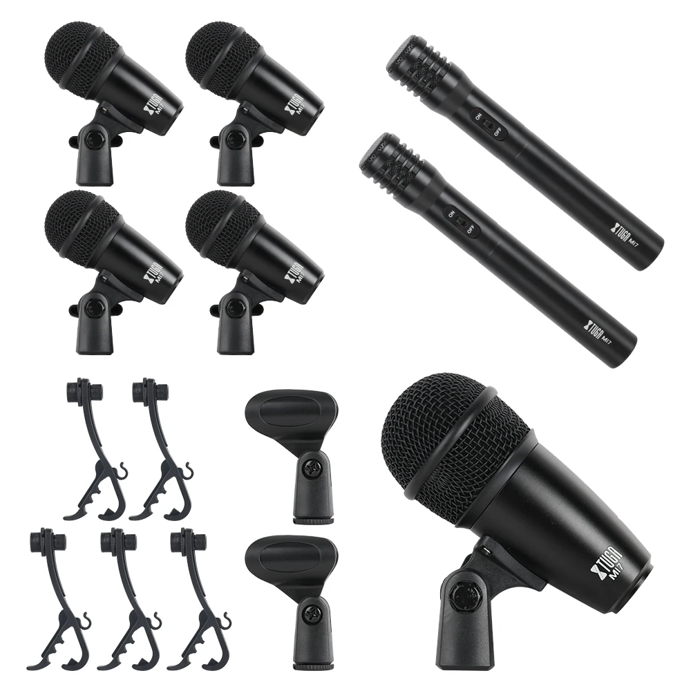 XTUGA MI7 7-Piece Проводной динамический барабан Mic Kit(весь металл)-Kick Bass, Tom/Snare& тарелки микрофон набор для барабанов, вокал