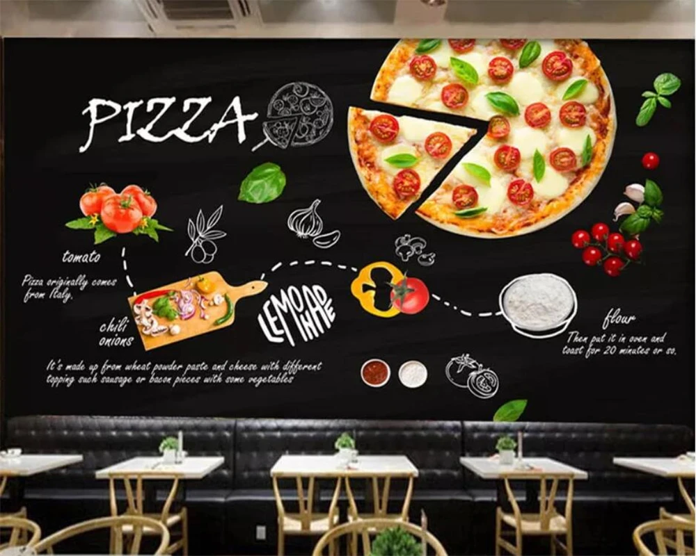 3d обои beibehang ресторан Западная вкусная пицца магазин с мультяшным рисунком ретро