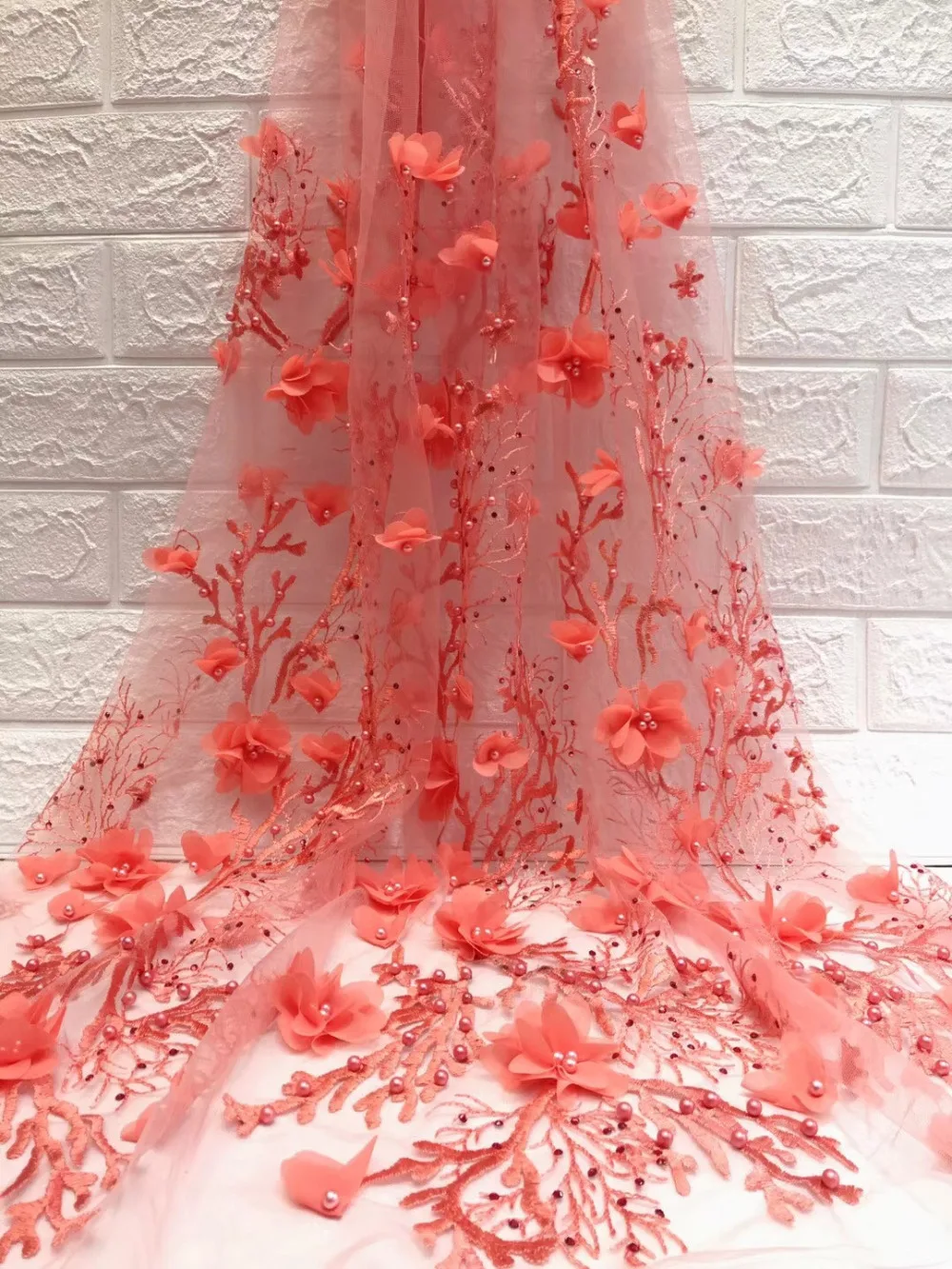 Нигерийские кружевные ткани для свадьбы 2018, африканские французские ткани высокого качества 3D с бисером и аппликацией.