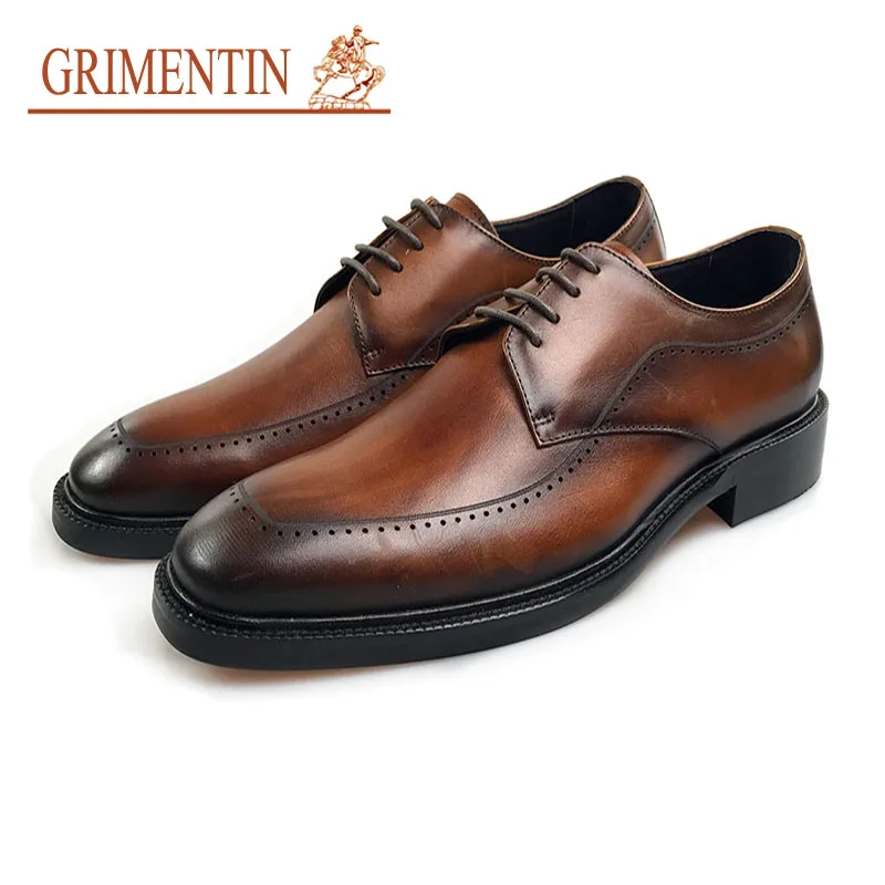 Grimentin/мужские туфли дерби из натуральной кожи коричневые итальянские винтажные