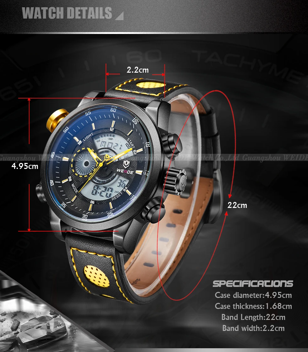 WEIDE Роскошные Кварцевые модного бренда спортивные часы для Для мужчин двойной дисплей двигаться Для мужчин t Кожаный Ремешок Сигнализации календарная дата Функция часы