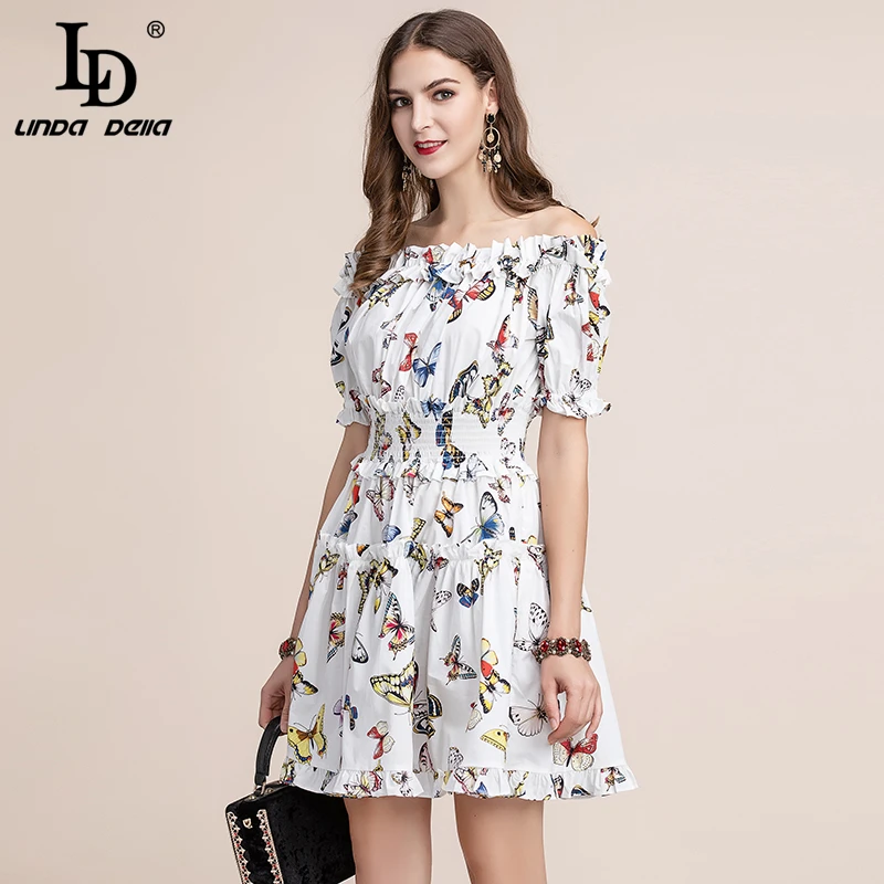 LD LINDA делла модное летнее Короткое платье женское с вырезом лодочкой эластичная