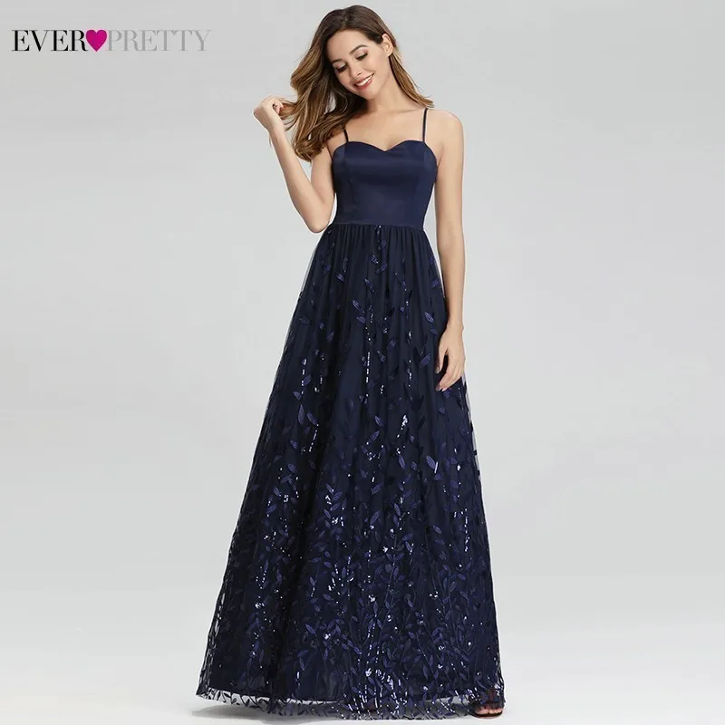 Элегантные темно синие вечерние платья Ever Pretty с блестками а силуэта на тонких