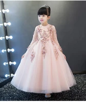 pink sunny childrens prom dress long sleeve ankle length princess evening dresses for girls children dress up for girls holiday
