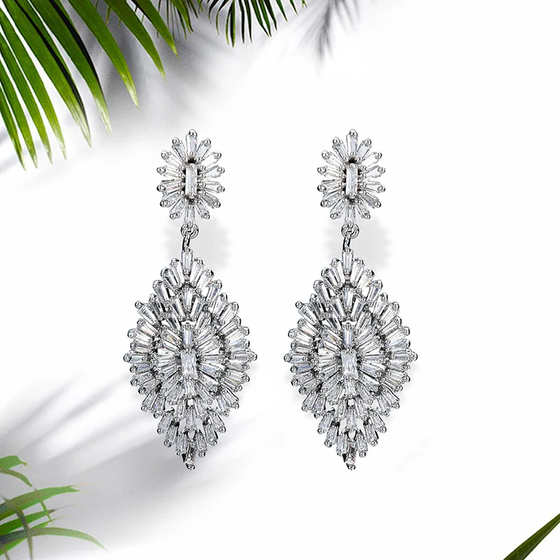 NJ роскошный полный Кристаллические серьги для Для женщин Романтический Свадьба