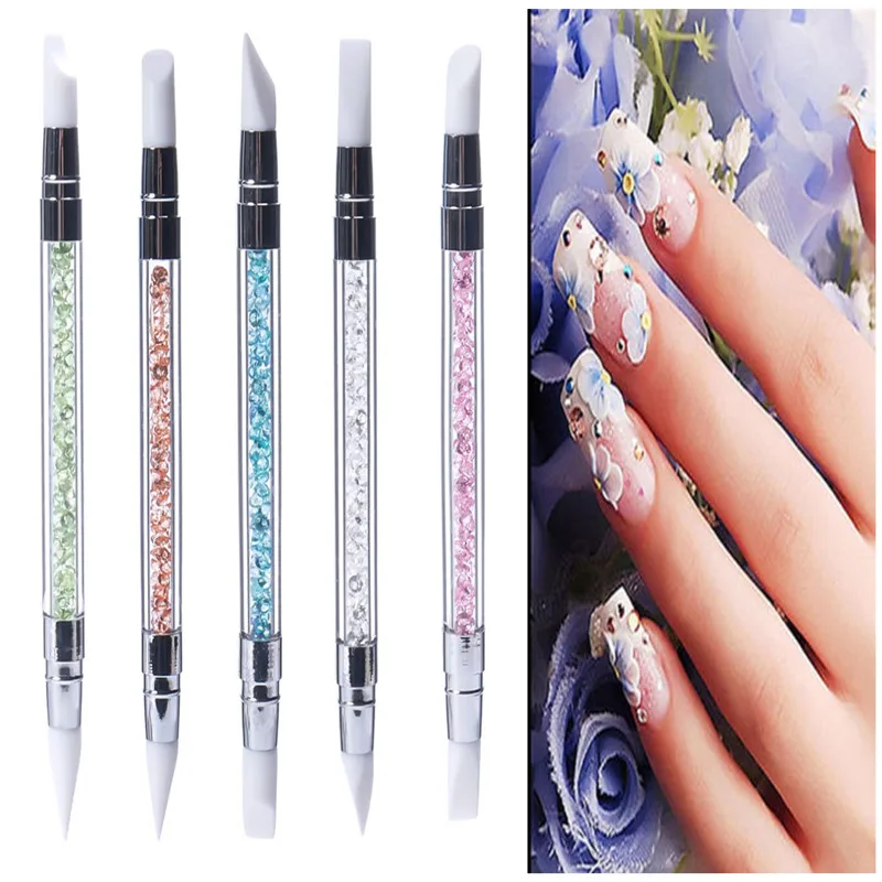 

2 Ways Acrylic Dotting Tool Silicone Nail Art Pen Rhinestone Nail Decoration Painting Brush Nails Design Tools 1 pc