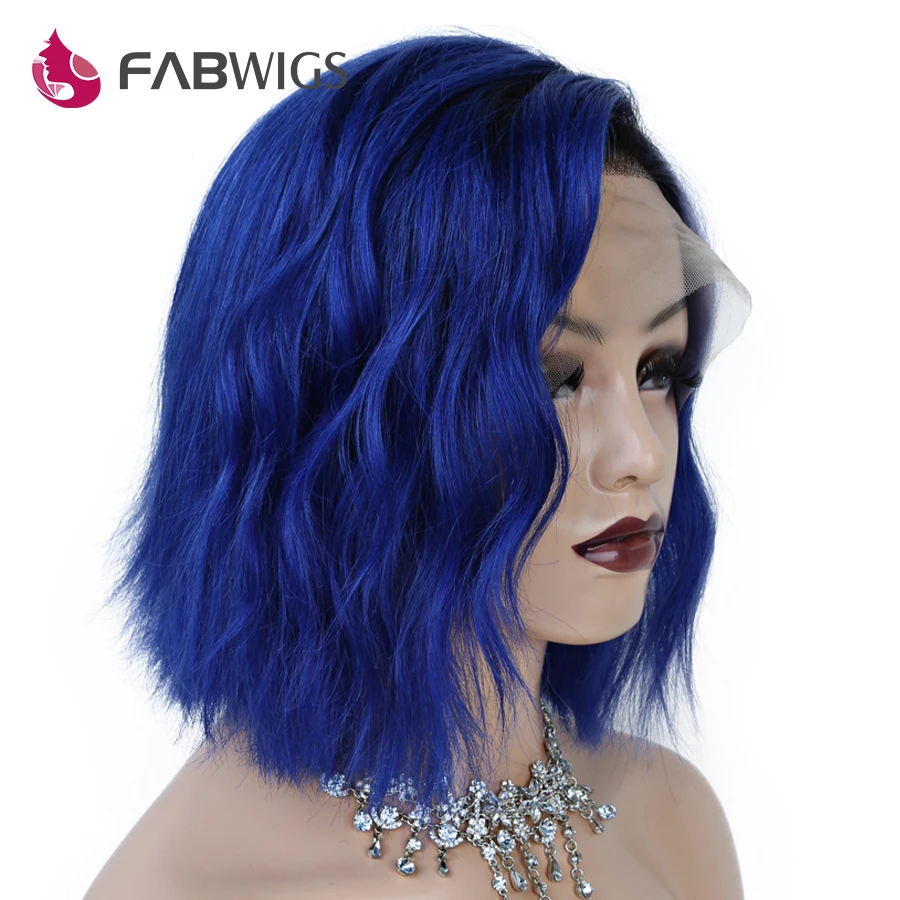Fabwigs 13x" Кружевной передний парик с Омбре 1B/синие короткие человеческие волосы парики с волосами младенца бразильские волосы remy боб парик