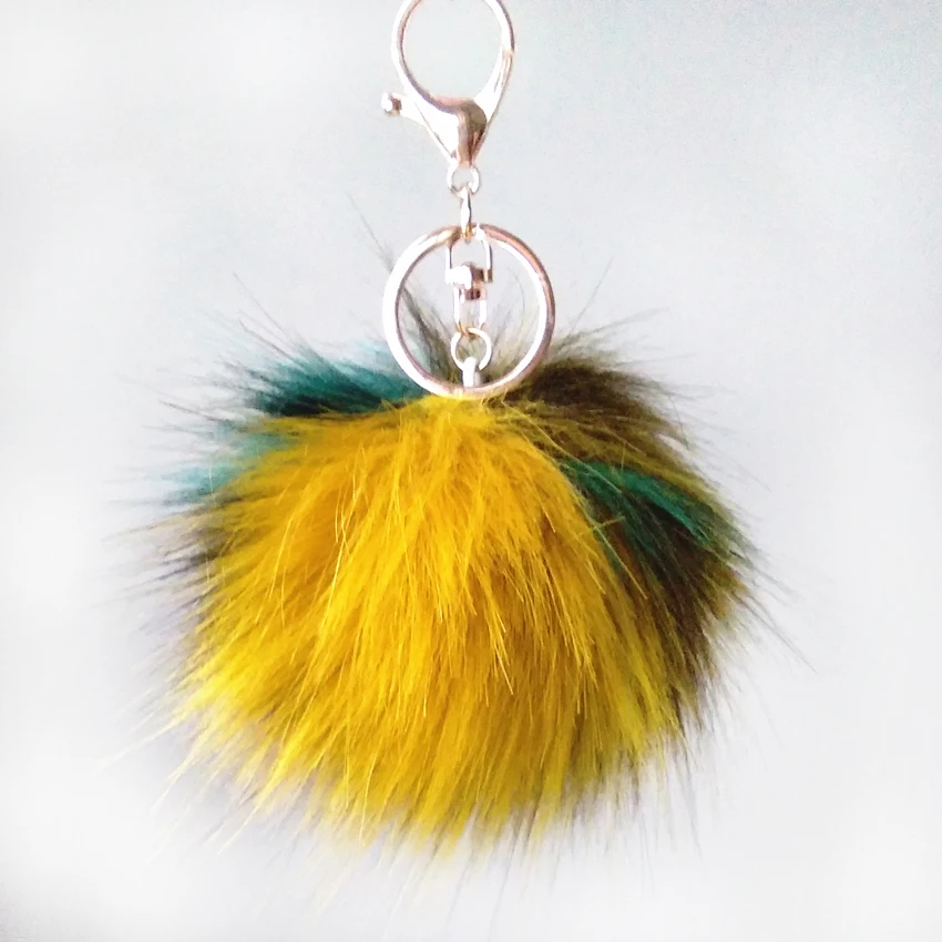 8 см Цвет зеленый желтый черный серии искусственный мех енота помпон брелок на