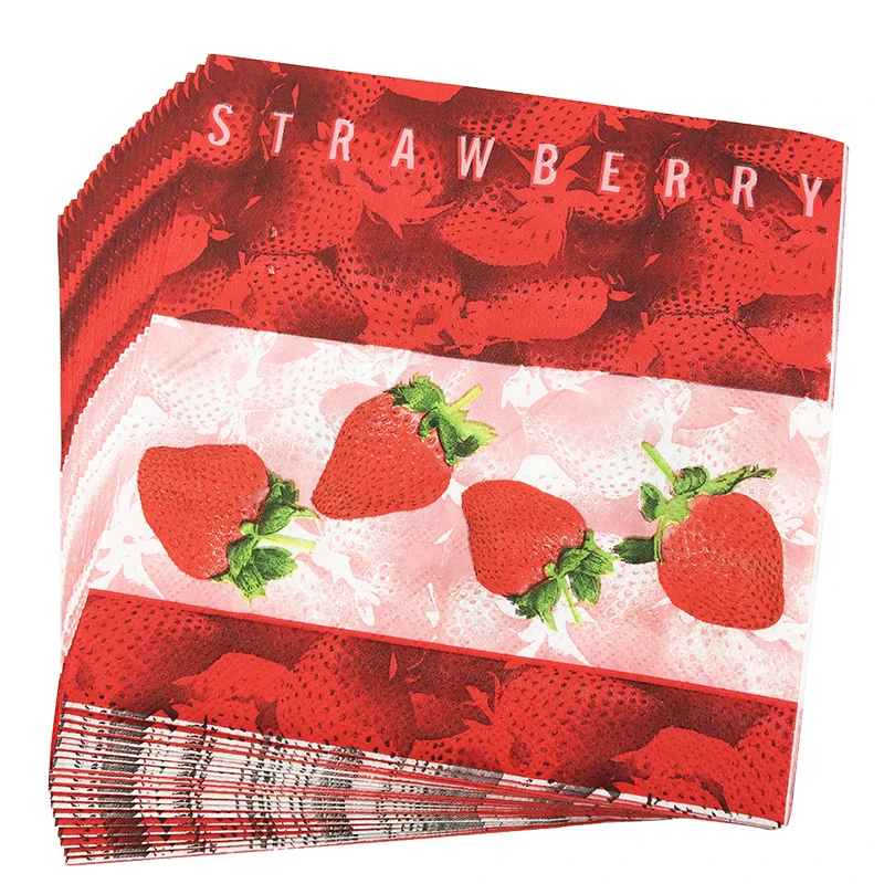 Strawberry 20 шт./партия, цветные бумажные салфетки на высоком каблуке с принтом, полотенца для свадьбы, дня рождения, вечерние принадлежности и украшения - Цвет: Strawberry
