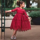 Одежда с круглым вырезом для маленьких девочек; Кружевное Открытое платье принцессы с короткими рукавами для маленьких девочек; Торжественное платье; Vestido Infantil Menina