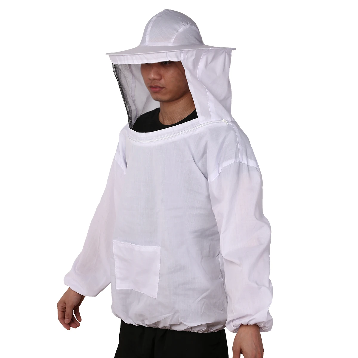 Белый полиэстер Защитный Пчеловодство куртка Veil Костюм Смок оборудование+ 1 пара Пчеловодство длинный рукав перчатки