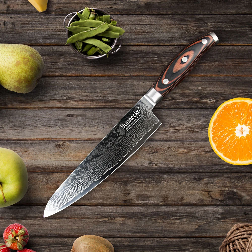 

SUNNECKO 8" Chef Knife Razor Sharp Japanese VG10 Steel Blade Kitchen Knives Wood Handle Damascus Cleaver Slicing Meat Cutter