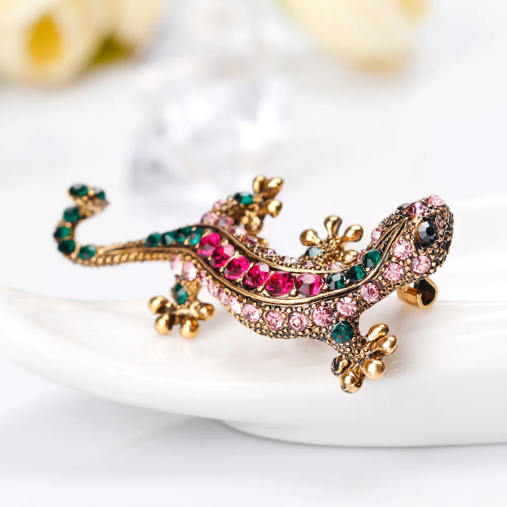 Винтажная брошка Gecko со стразами OneckOha аксессуары для одежды|brooch accessories|rhinestone pinspin