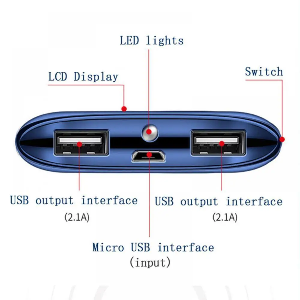 Мини 10000 мАч Внешний аккумулятор повербанк 2 USB LED портативное зарядное устройство