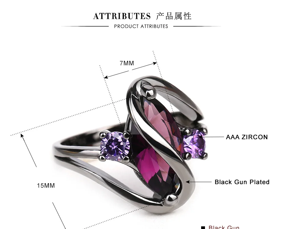 Модное Роскошное винтажное кольцо с фиолетовым цирконием и кристаллом подходит