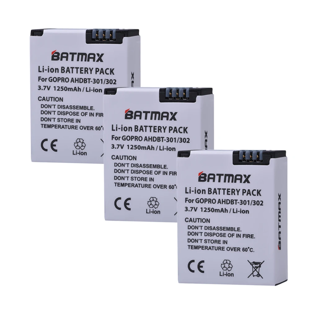 

Batmax AHDBT-301 AHDBT301 AHDBT301 AHDBT302 Rechargeable Battery for GoPro HERO3+ HERO3 and GoPro AHDBT-201 AHDBT-301 AHDBT-302