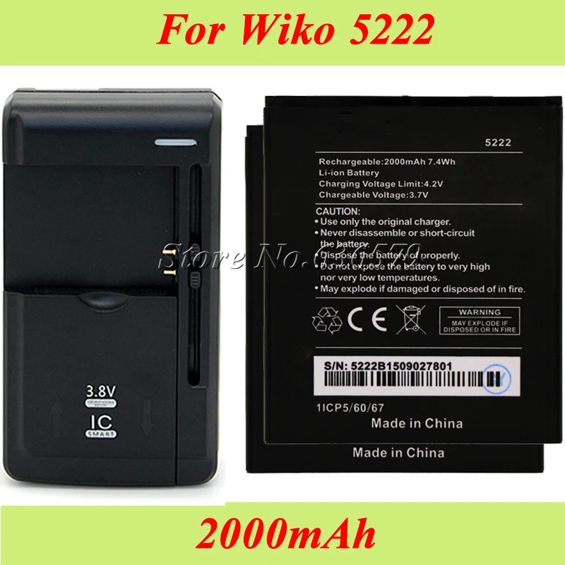 1 партия = 2 вещи для Wiko 5222 Батарея 2000 мА/ч AKKU батарея + шт. Универсальный Зарядное