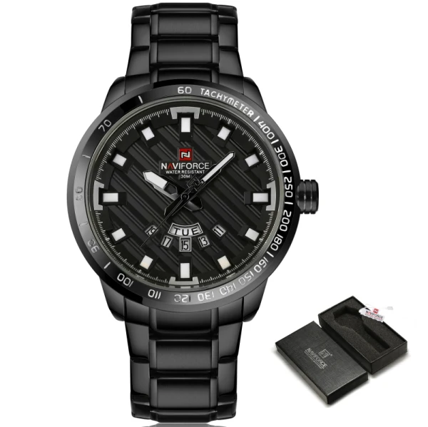 Black Black Роскошный бренд NAVIFORCE часы мужские спортивные полностью Стальные кварцевые часы мужские 3ATM водонепроницаемые часы мужские военные наручные часы - Цвет: Black Black