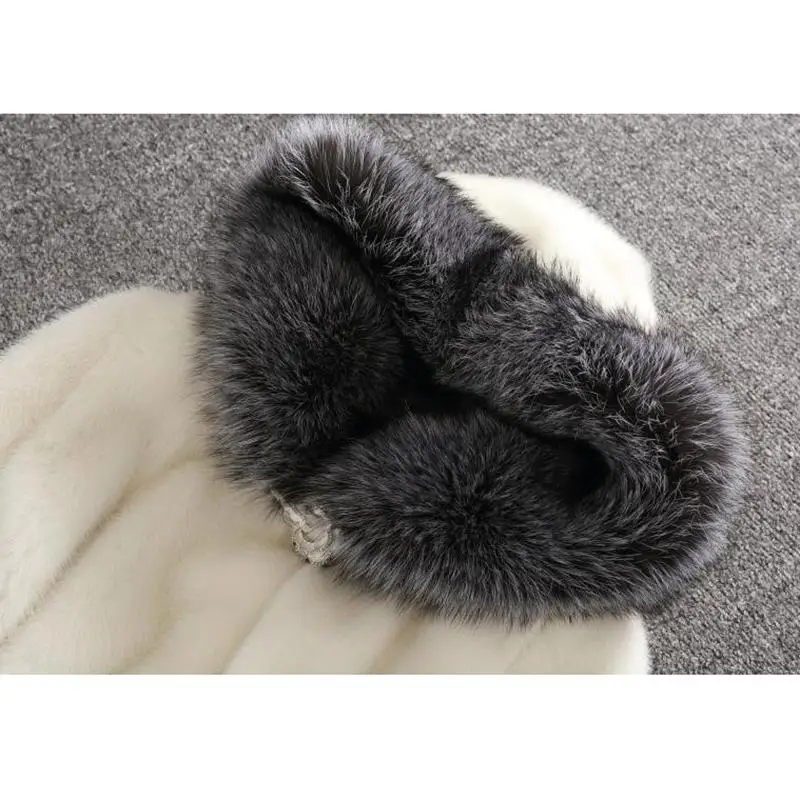 

High Imitation Fur Coat Women Silver Fox Fur Collar Hooded Rabbit Fur Coat Medium-Long Overcoat Plus Size S-4XL Winter Coat YL