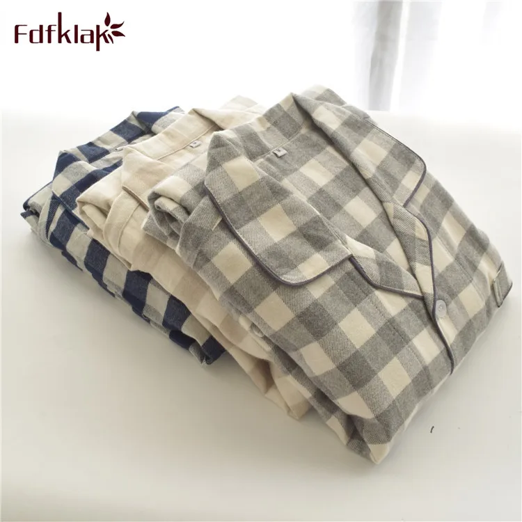 

Fdfklak Couple's pijamas set large size loose women pajamas long sleeve cotton sleepwear suit home clothes pyjama femme new