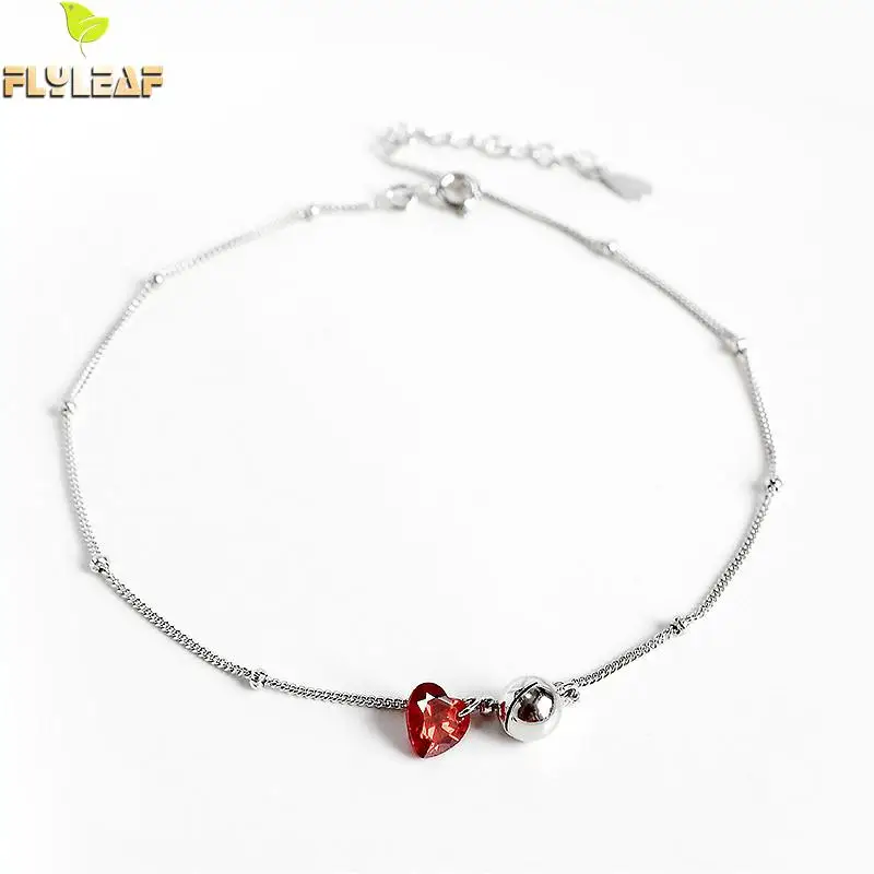 

Flyleaf Heart Shapecubic Zirconia Beads Bell Real 925 Sterling Silver Anklet For Women Fine Jewelry Anklets On Foot Bracelet