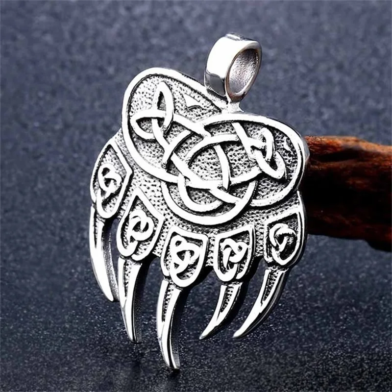 

Men's Stainless Steel Pendant Necklace Viking Amulet Wolf Claw Inlay Stone Pendant Necklace Men's Jewelry Christmas Gift